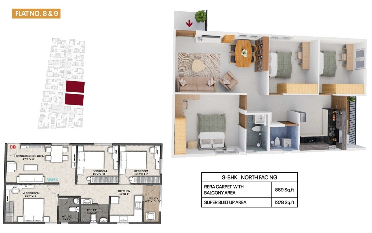 3 BHK 1378 Sq. Ft. Apartment
