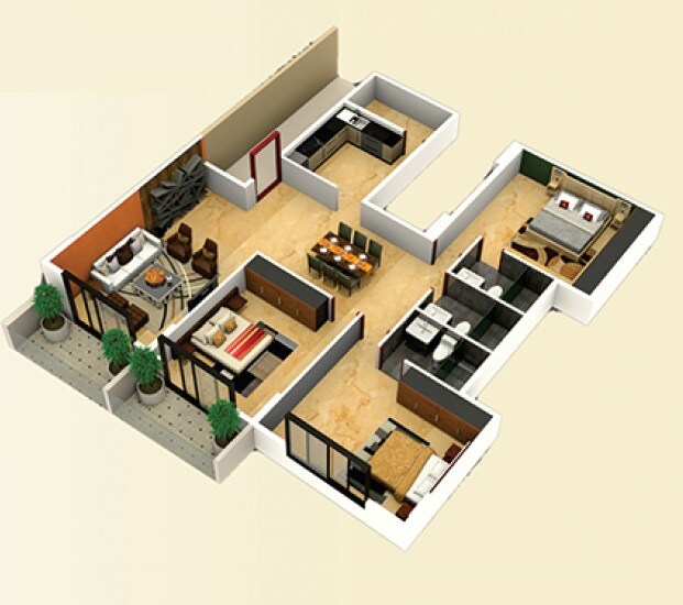 Floor plan of 3 BHK 2674 Sq. Ft. Apartment in DS Max Skycity, Bangalore