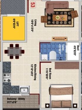 1 BHK 633 Sq. Ft. Apartment