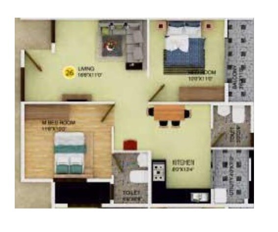 Floor plan of 2 BHK 1130 Sq. Ft. Apartment in DS Max Sonata Nest, Bangalore