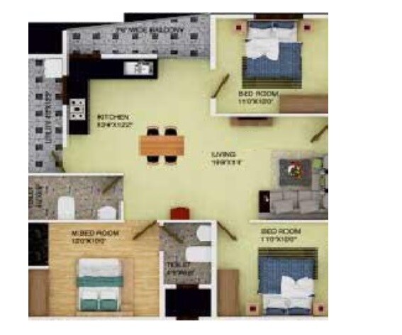Floor plan of 3 BHK 1167 Sq. Ft. Apartment in DS Max Sonata Nest, Bangalore