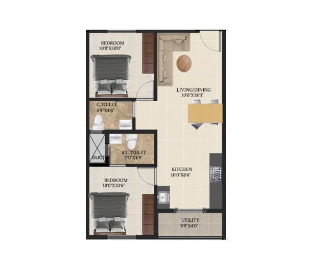 2 BHK 994 Sq. Ft. Apartment