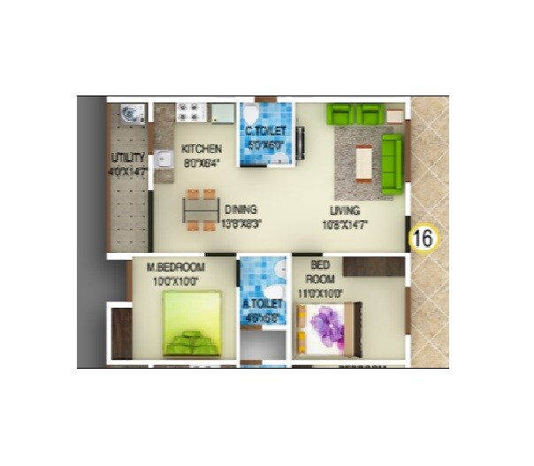 2 BHK 1012 Sq. Ft. Apartment