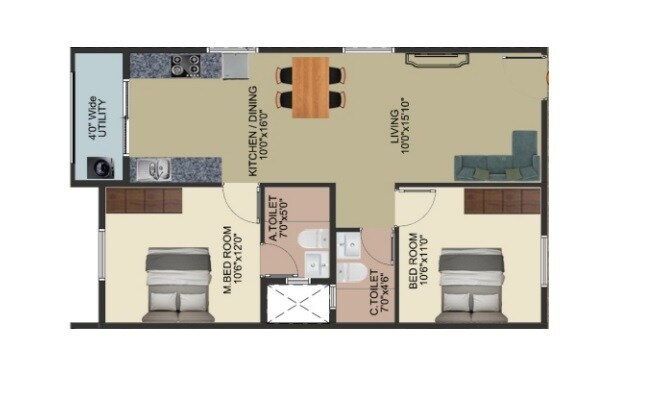 2 BHK 1062 Sq. Ft. Apartment