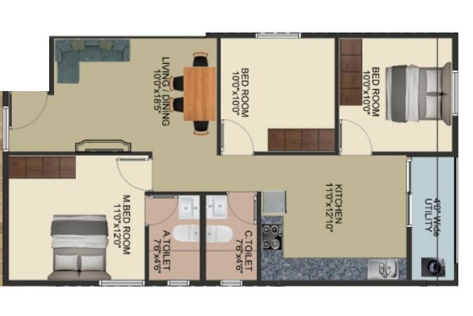 3 BHK 1245 Sq. Ft. Apartment