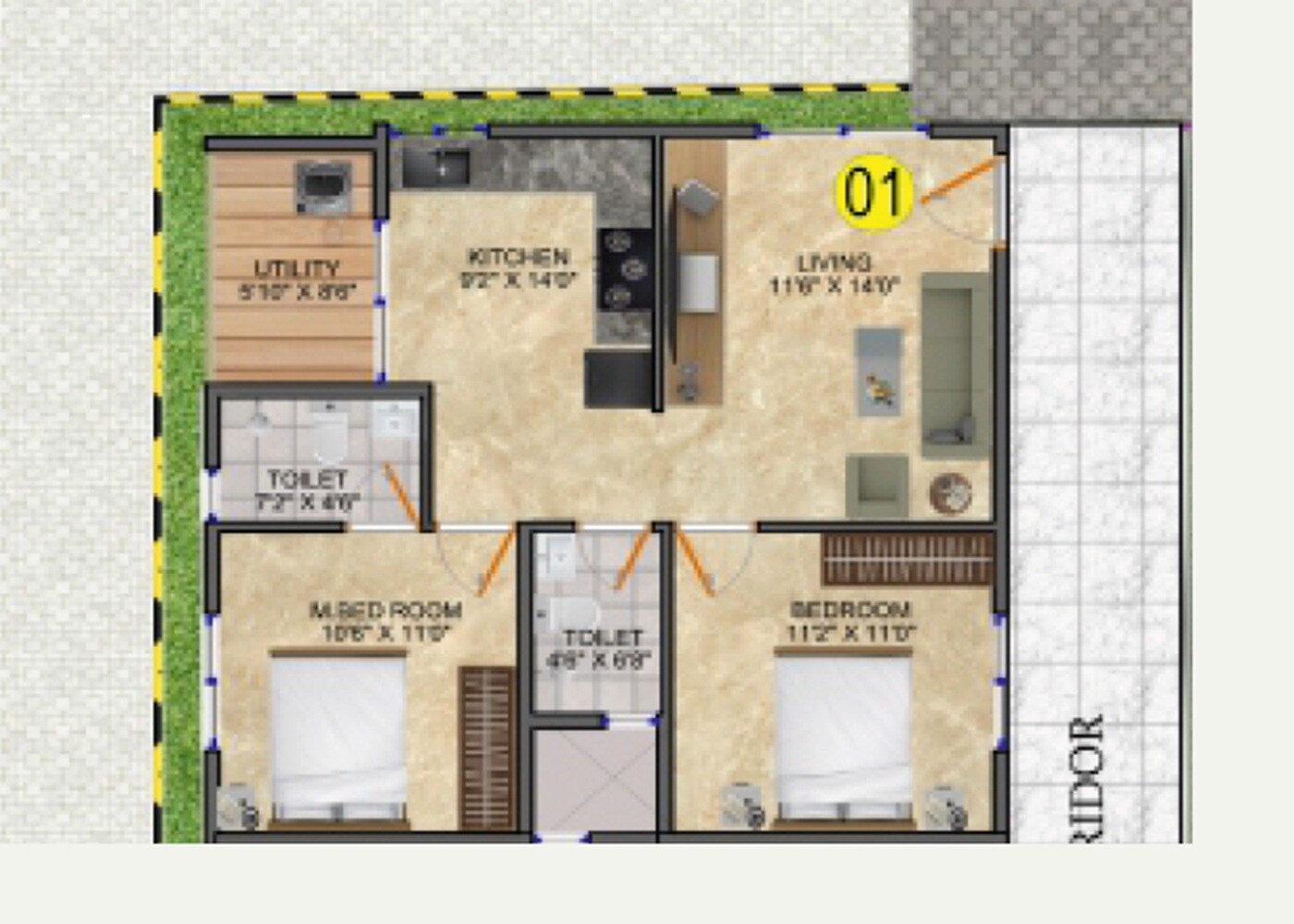 Floor plan of 2 BHK 980 Sq. Ft. Apartment in DS Max Spoorthi Nest, Bangalore