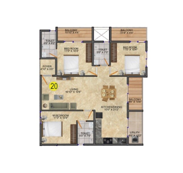 3 BHK 1695 Sq. Ft. Apartment