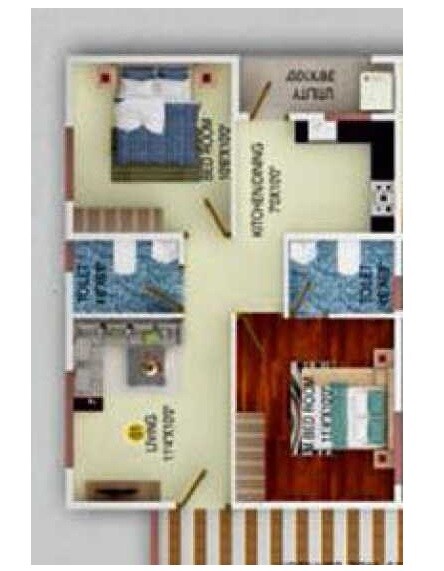 Floor plan of 2 BHK 1068 Sq. Ft. Apartment in DS Max Star Nest, Bangalore