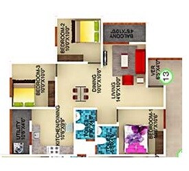 Floor plan of 3 BHK Apartment in DS Max Starry, Bangalore