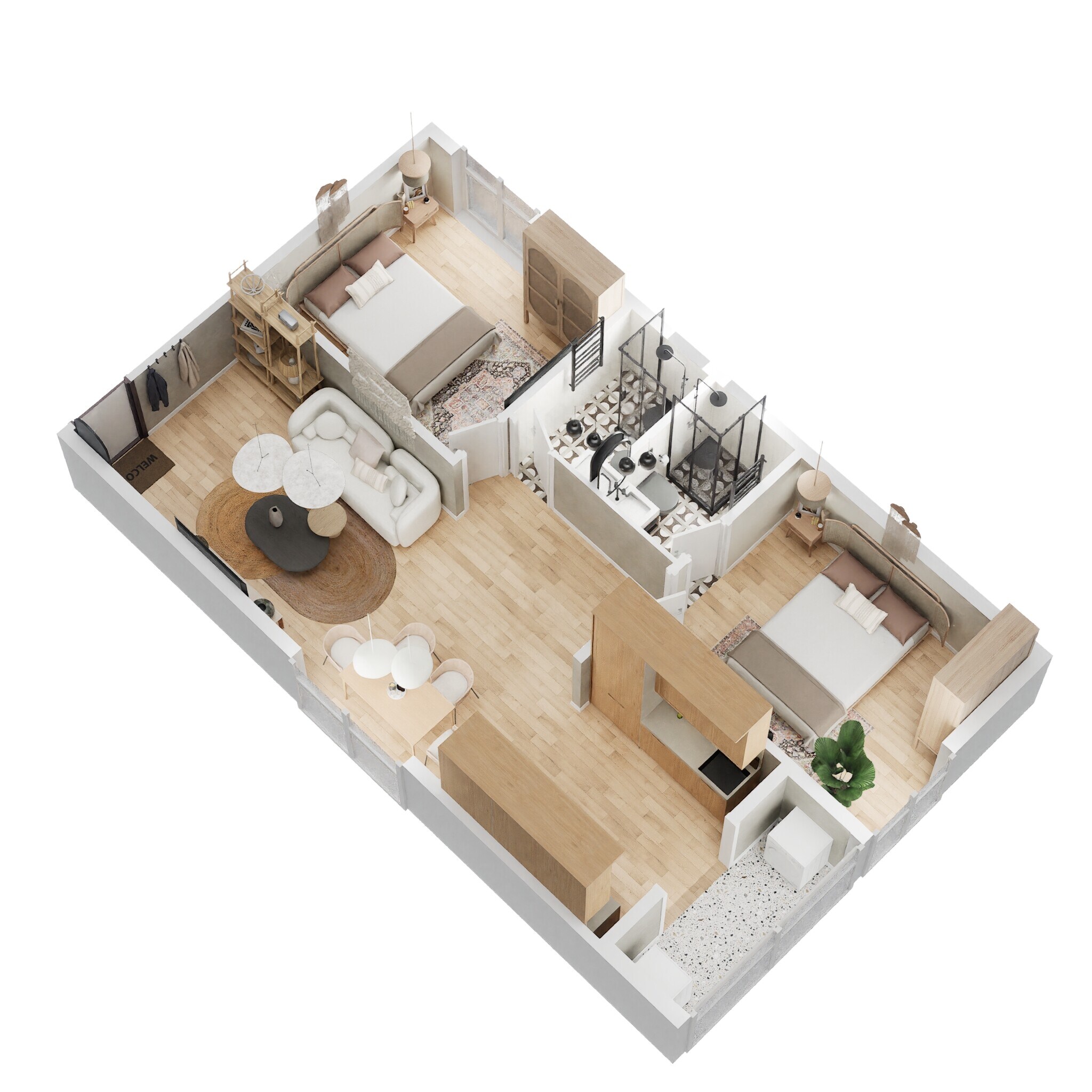 Floor plan of 2 BHK 1100 Sq. Ft. Apartment in DS Max Stavam, Bangalore