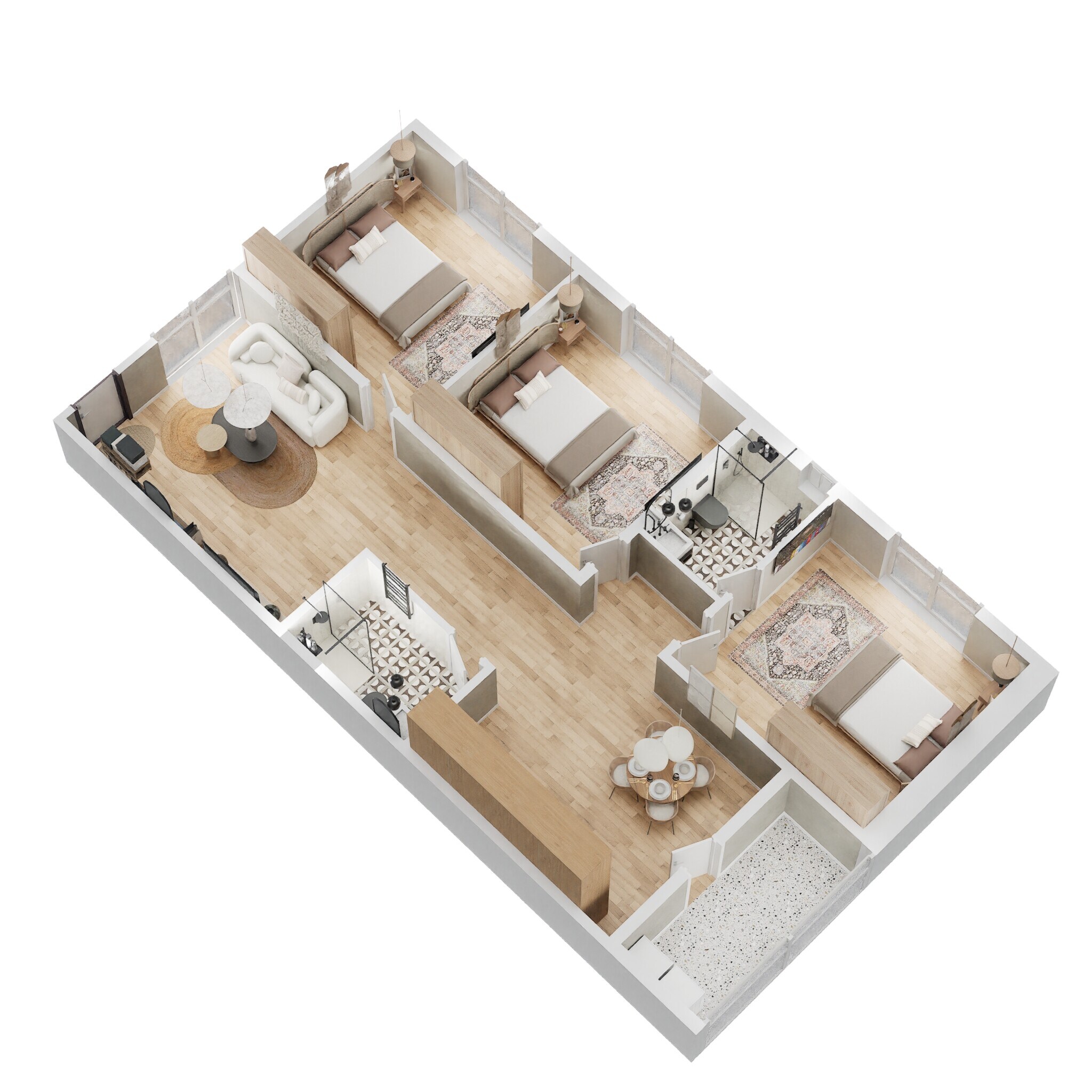 Floor plan of 3 BHK 1350 Sq. Ft. Apartment in DS Max Stavam, Bangalore