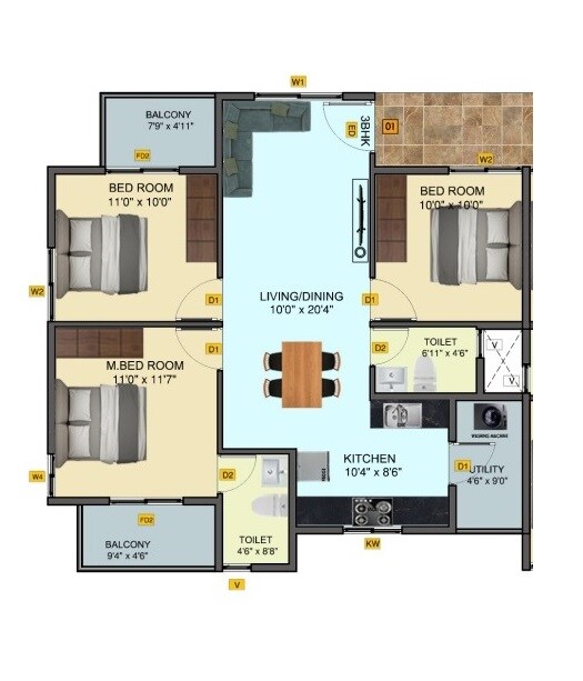 Floor plan of 3 BHK 1386 Sq. Ft. Apartment in DS Max Stavam Nest, Bangalore