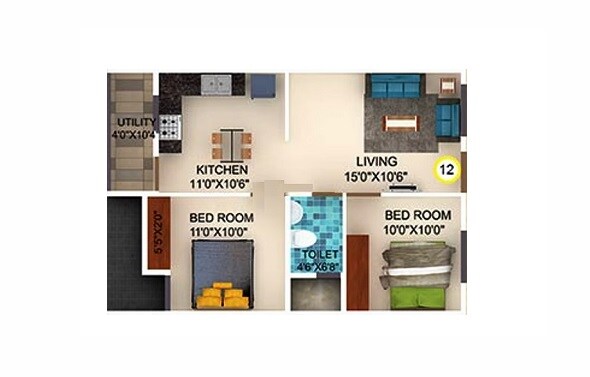 Floor plan of 2 BHK 830 Sq. Ft. Apartment in DS Max Stonescape, Bangalore