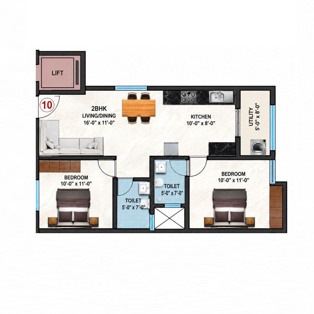 2 BHK 940 Sq. Ft. Apartment