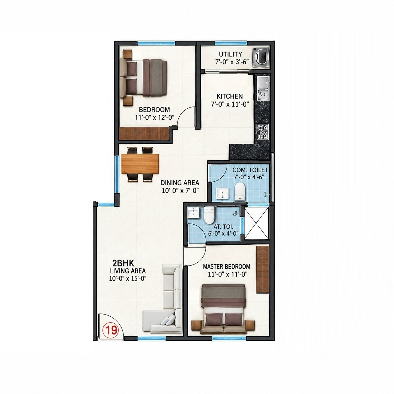 2 BHK 969 Sq. Ft. Apartment