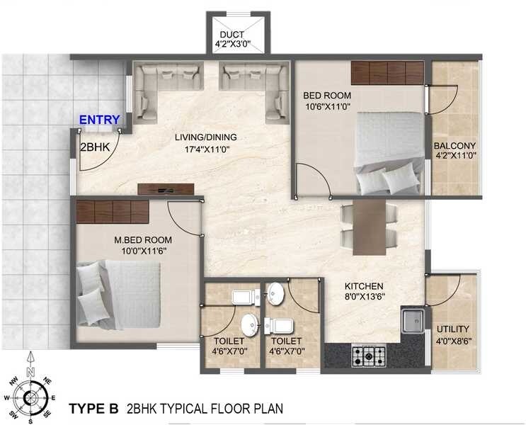 2 BHK 1080 Sq. Ft. Apartment