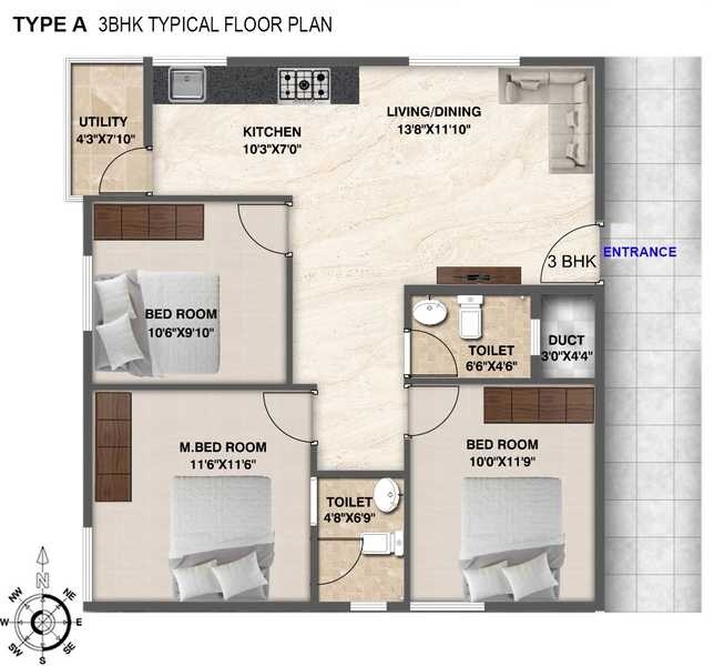 3 BHK 1197 Sq. Ft. Apartment
