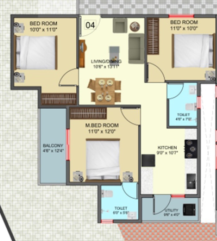 3 BHK 1368 Sq. Ft. Apartment in DS Max Swastika