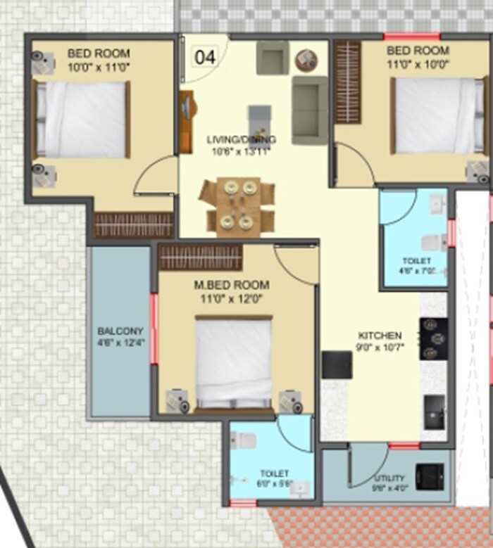 3 BHK 1368 Sq. Ft. Apartment