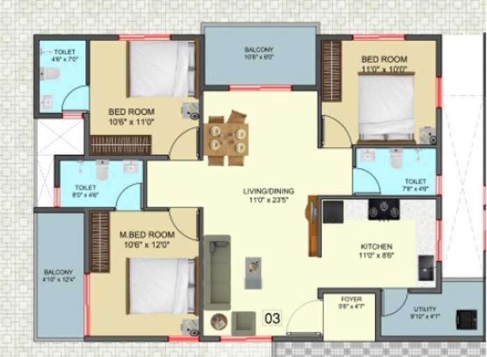 3 BHK 1742 Sq. Ft. Apartment