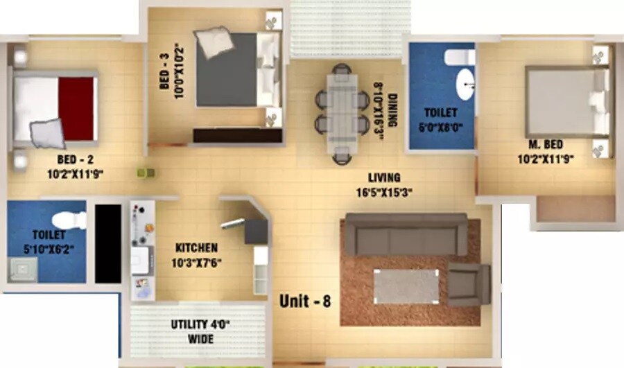 Floor plan of 3 BHK 1410 Sq. Ft. Apartment in DS Max Swiss Castle, Bangalore