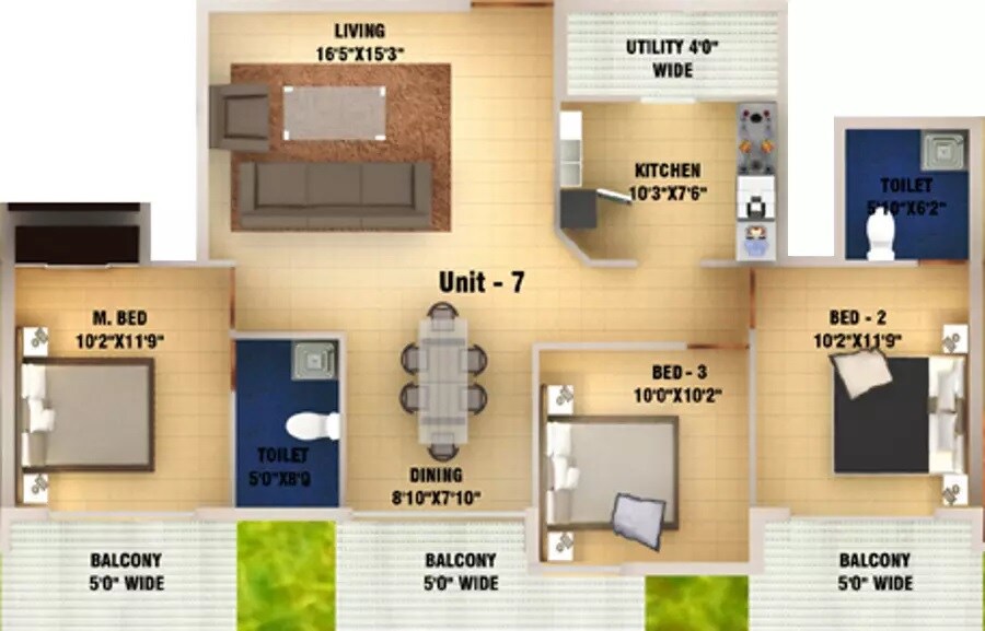 Floor plan of 3 BHK 1673 Sq. Ft. Apartment in DS Max Swiss Castle, Bangalore