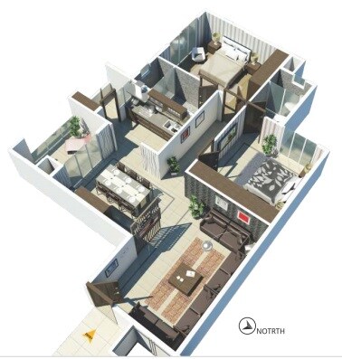 Floor plan of 2 BHK 1255 Sq. Ft. Apartment in DSR Eden Greens, Bangalore