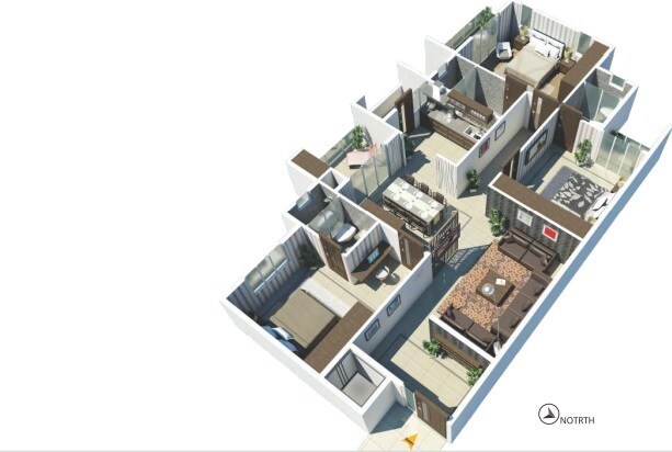 Floor plan of 3 BHK 1715 Sq. Ft. Apartment in DSR Eden Greens, Bangalore