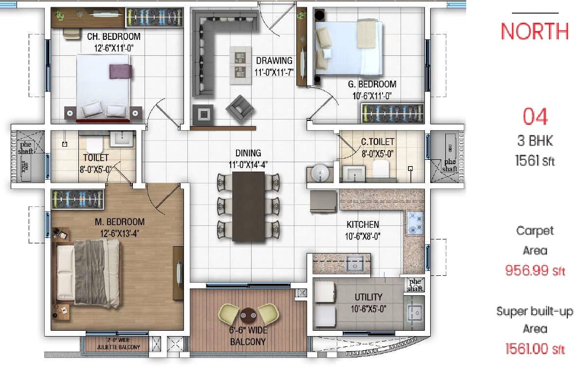 3 BHK 1561 Sq. Ft. Apartment