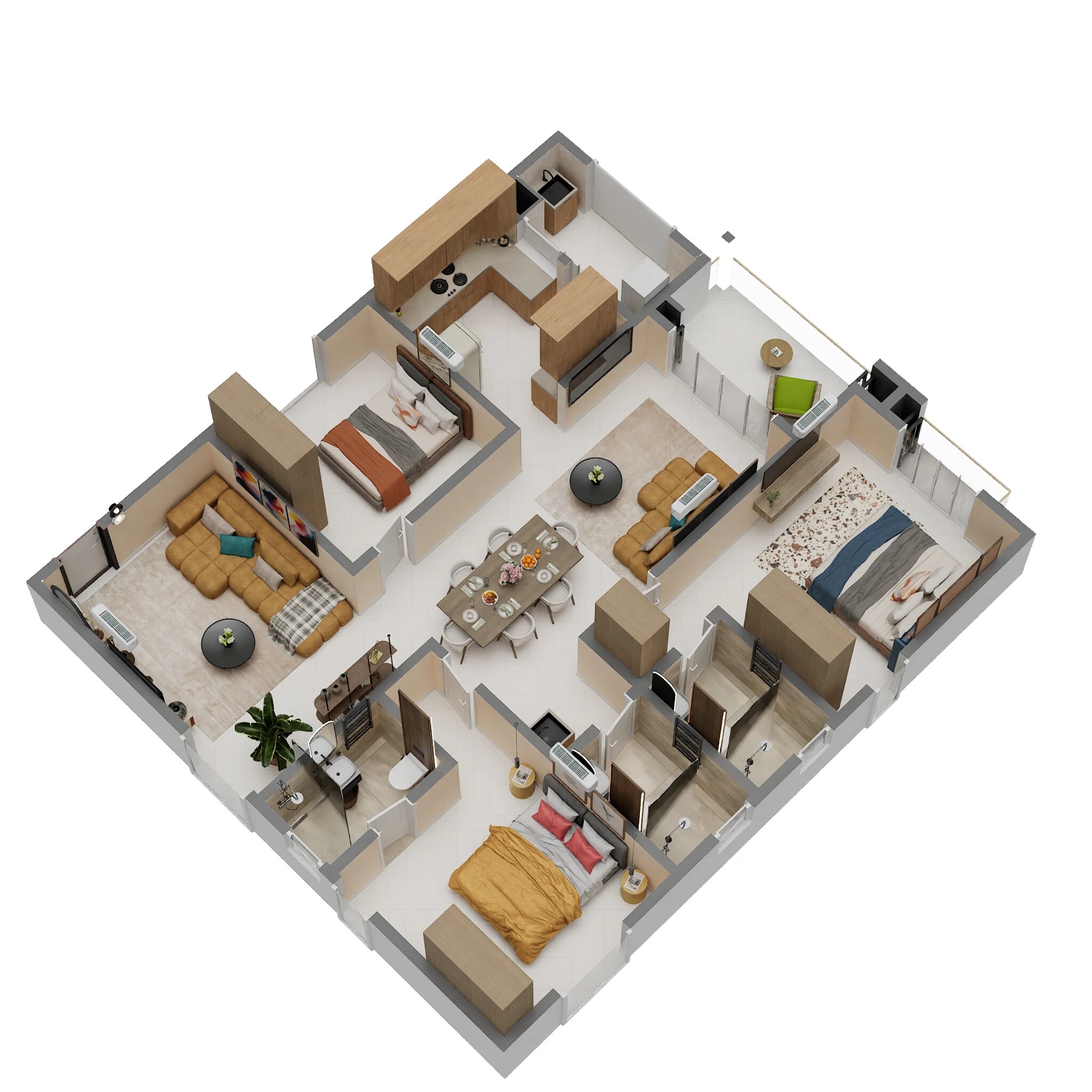 Floor plan of 3 BHK 1978 Sq. Ft. Apartment in DSR Evoq, Bangalore