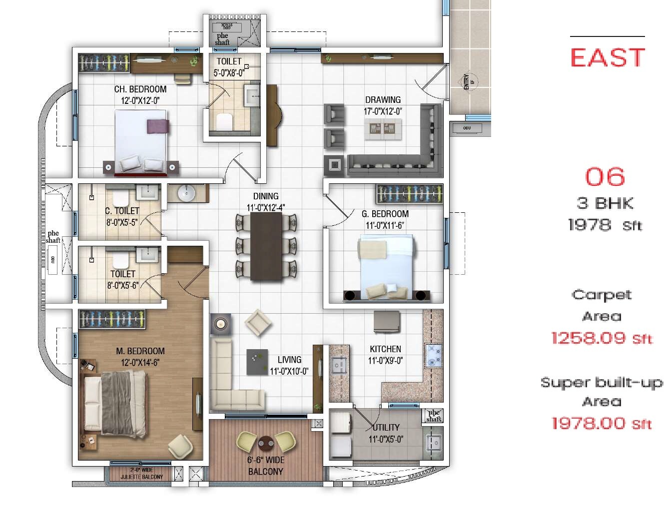 3 BHK 1978 Sq. Ft. Apartment