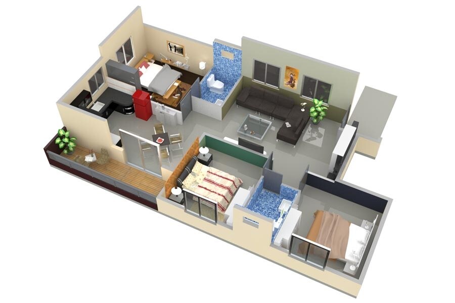 Floor plan of 3 BHK 1354 Sq. Ft. Apartment in DSR Grandeur, Bangalore