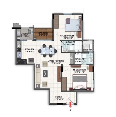 2 BHK 1235 Sq. Ft. Apartment