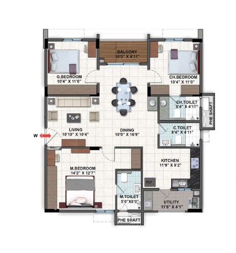 3 BHK 1242 Sq. Ft. Apartment