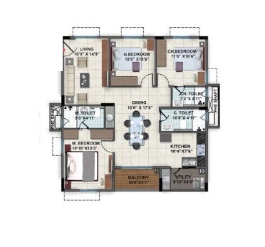 3 BHK 1510 Sq. Ft. Apartment