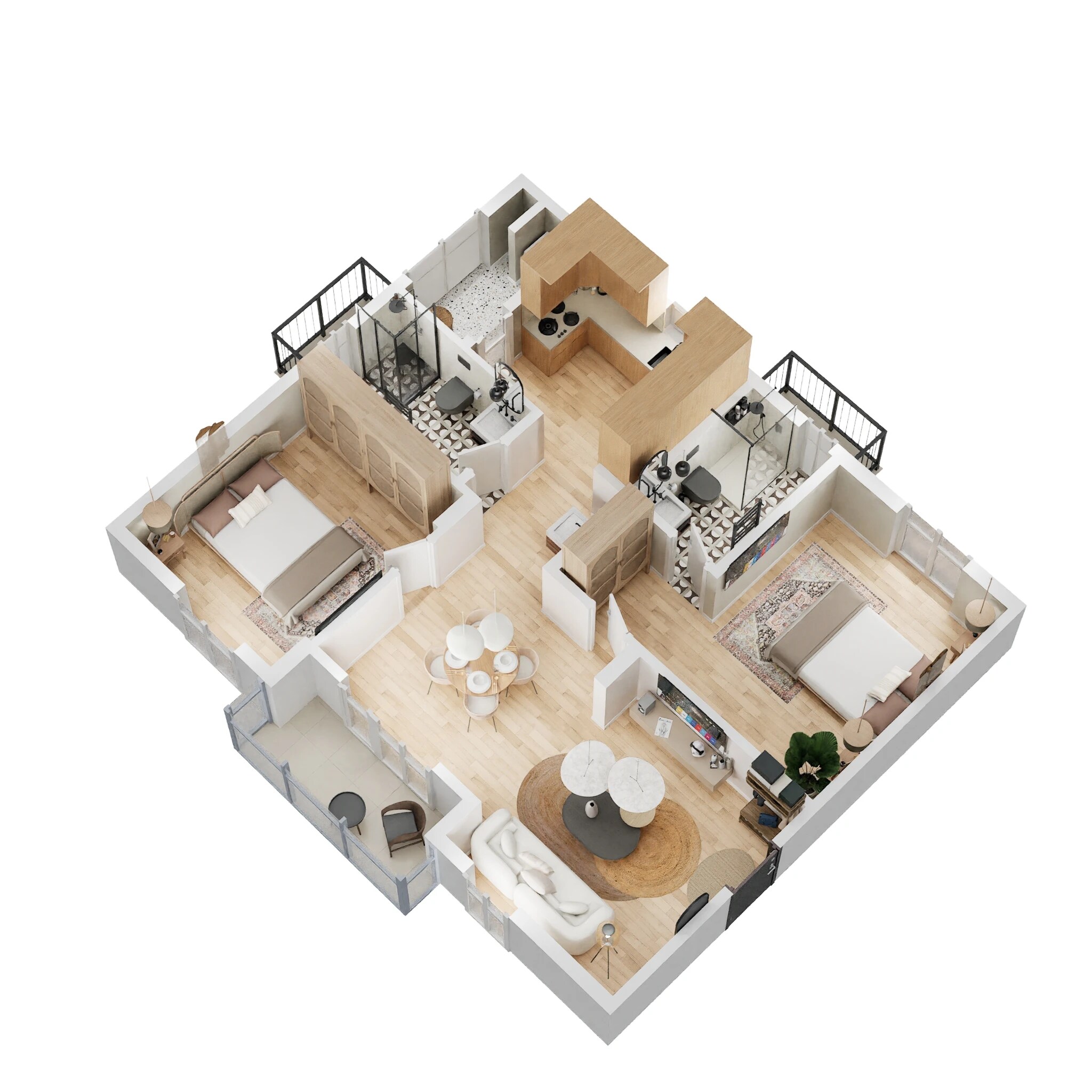 Floor plan of 2 BHK 1103 Sq. Ft. Apartment in DSR Highland Greenz, Bangalore