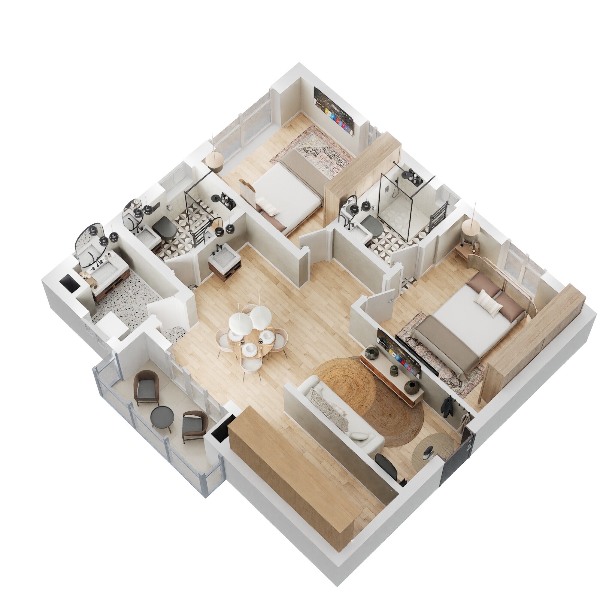 Floor plan of 2 BHK 875 Sq. Ft. Apartment in DSR Highland Greenz, Bangalore