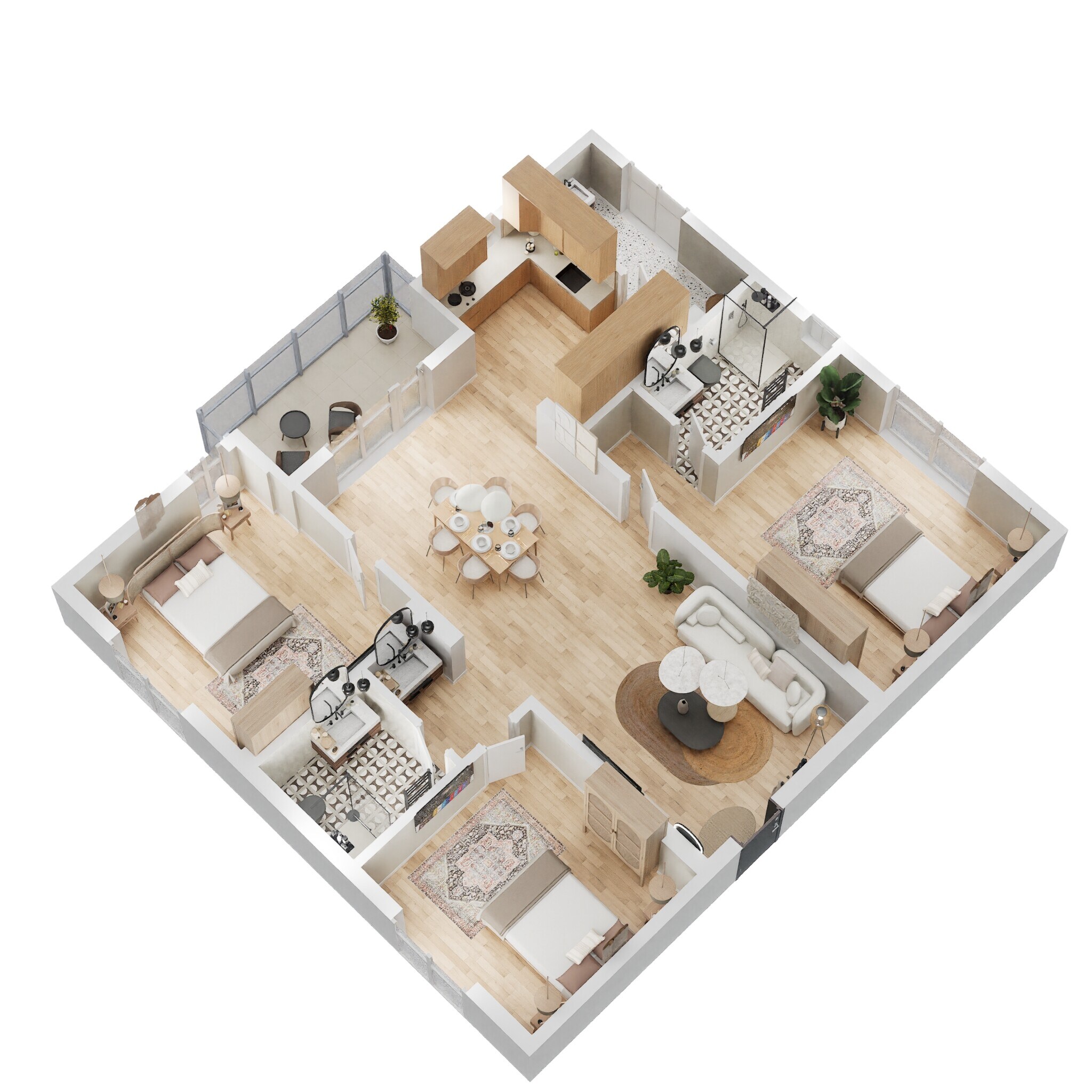 Floor plan of 3 BHK 1239 Sq. Ft. Apartment in DSR Highland Greenz, Bangalore
