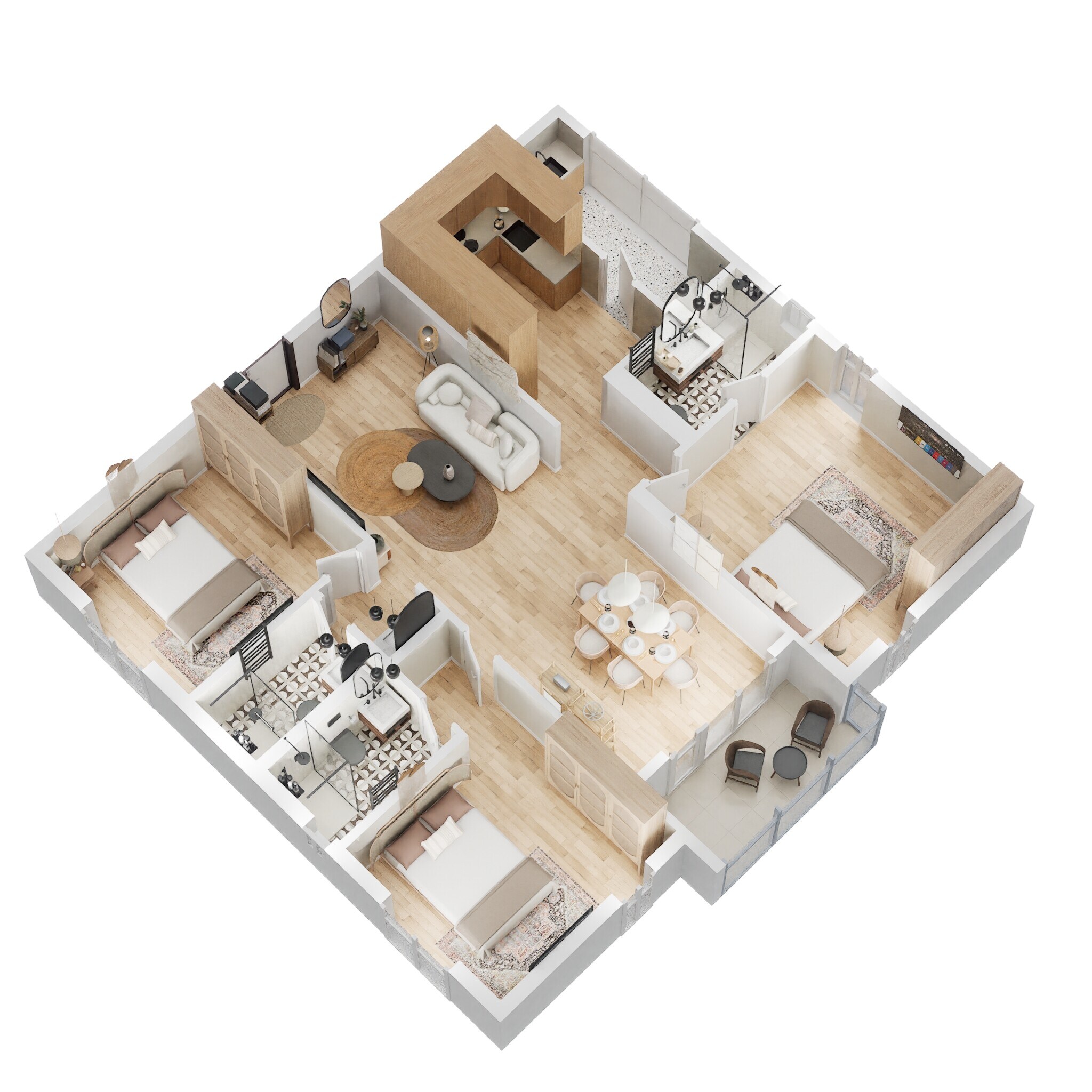 Floor plan of 3 BHK 1422 Sq. Ft. Apartment in DSR Highland Greenz, Bangalore