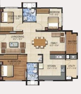 Floor plan of 3 BHK 1446 Sq. Ft. Apartment in DSR Louts Tower, Bangalore