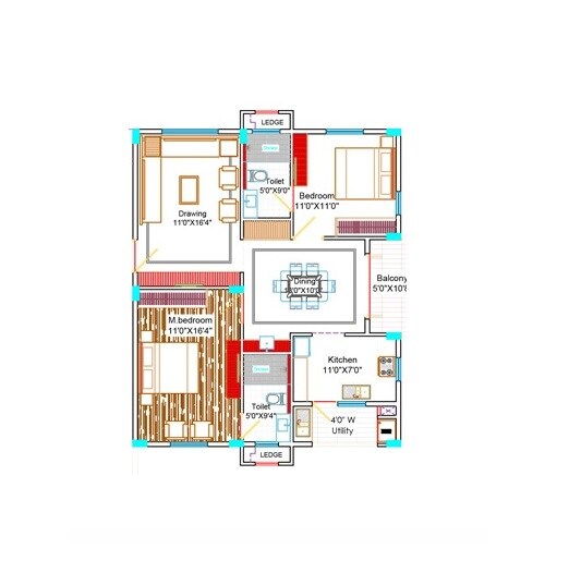 Floor plan of 2 BHK 1210 Sq. Ft. Apartment in DSR Parkway, Bangalore