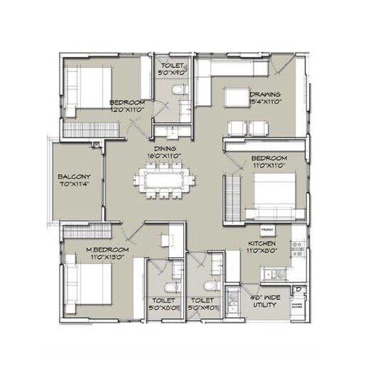 Floor plan of 3 BHK 1809 Sq. Ft. Apartment in DSR Parkway, Bangalore