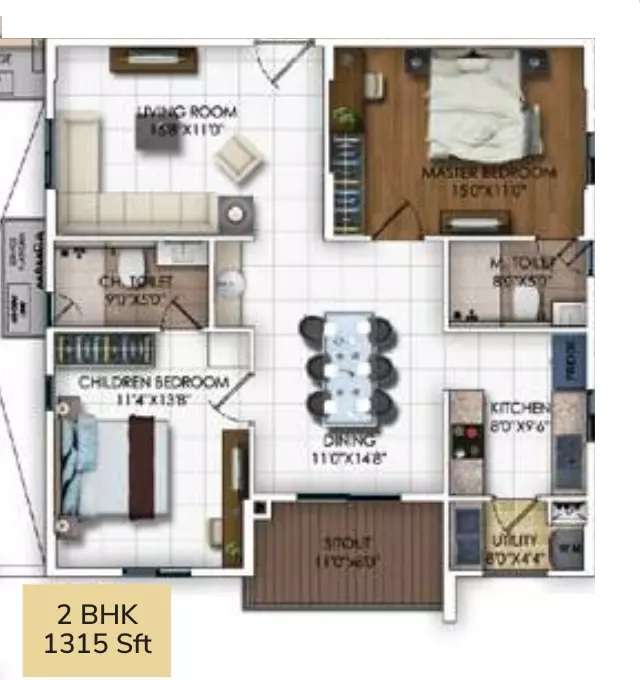 2 BHK 1315 Sq. Ft. Apartment in DSR RR Avenues