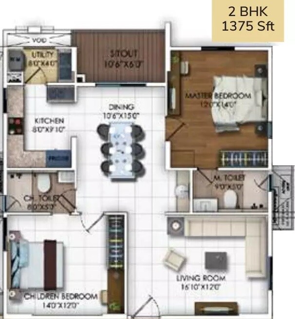2 BHK 1375 Sq. Ft. Apartment