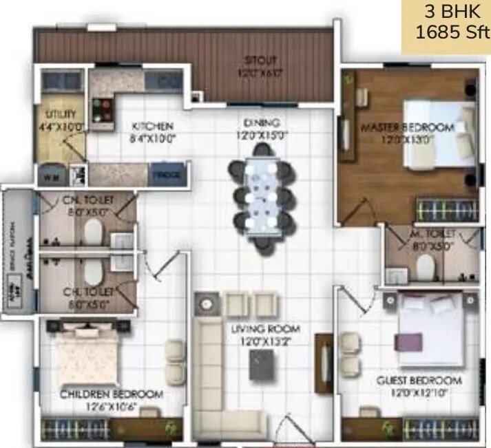 3 BHK 1685 Sq. Ft. Apartment