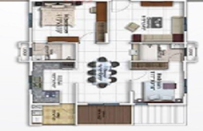 Floor plan of 2 BHK 1315 Sq. Ft. Apartment in DSR Vertex And Apex, Bangalore