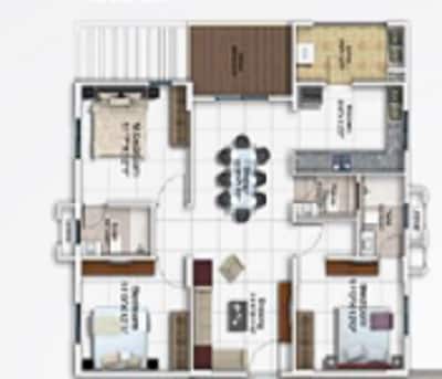 Floor plan of 3 BHK 1525 Sq. Ft. Apartment in DSR Vertex And Apex, Bangalore