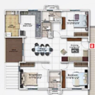 Floor plan of 3 BHK 1575 Sq. Ft. Apartment in DSR Vertex And Apex, Bangalore