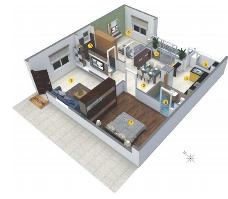 Floor plan of 2 BHK 1109 Sq. Ft. Apartment in DSR White Waters, Bangalore