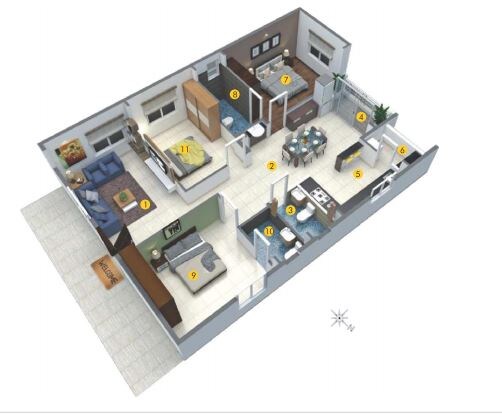 Floor plan of 3 BHK 1496 Sq. Ft. Apartment in DSR White Waters, Bangalore